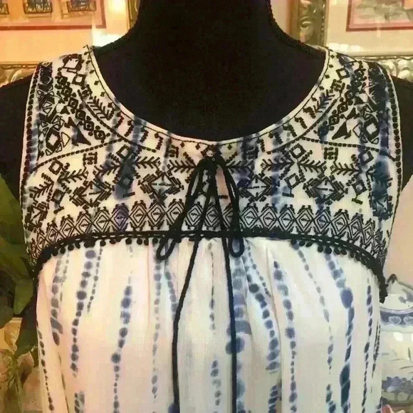 KNOX ROSE SHIFT YOKE TIE-DYE LOOK BOHO EMBROIDERY CASUAL SUMMER DRESS SIZE MED - Picture 3 of 16